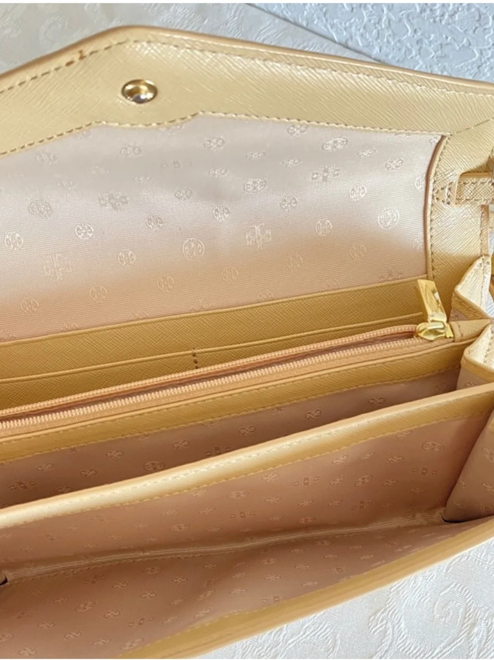 Tory Burch Beige Envelope Crossbody with Gold Logo